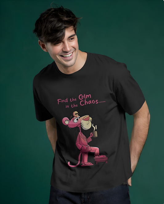 “Find the Calm in the Chaos” Regular – Pink Panther Graphic T-shirt Regular (KN03)-KNOT&NEEDLE
