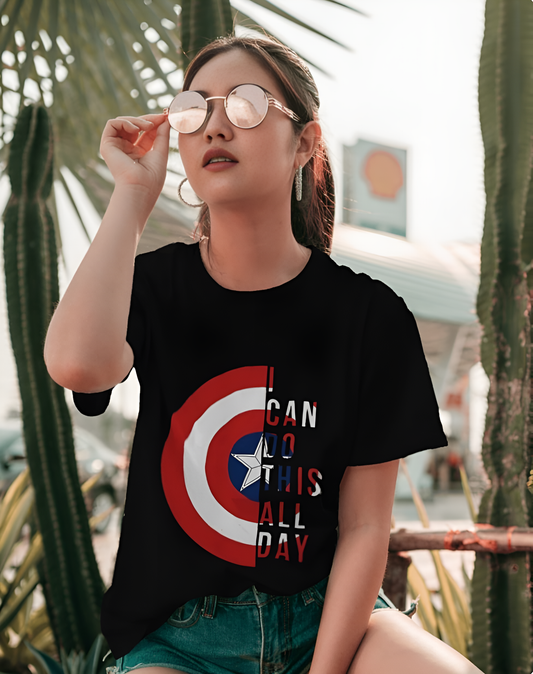 "Do This All Day” Captain Shield Regular T-Shirt – Superhero Graphic Tee for Men & Women (KN18)- KNOT&NEEDLE