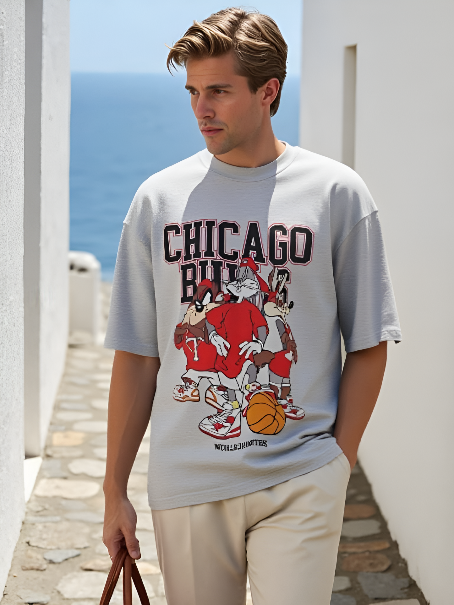 Chicago Bulls Looney Tunes Oversized T-Shirt – Vintage Basketball Graphic Tee (KN15)-KNOT&NEEDLE