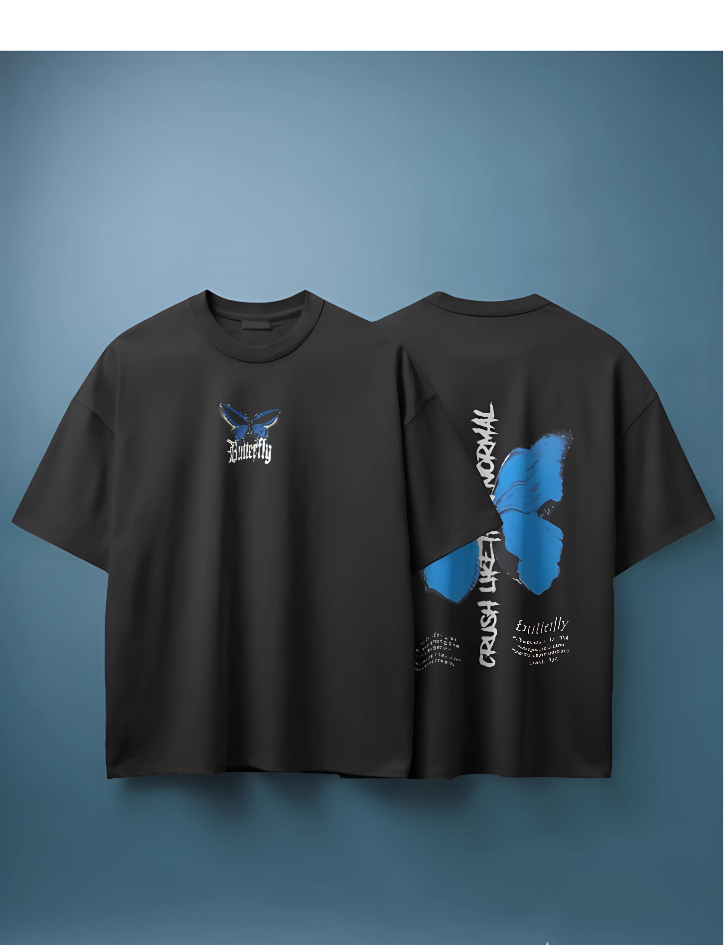 "Crush Like Than Normal" Oversized Butterfly Graphic Tee – Black (KN07)-KNOT&NEEDLE