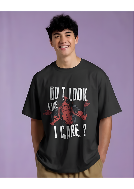 Deadpool unisex Oversized Tee – “Do I Look Like I Care?” (KN08)-KNOT&NEEDLE
