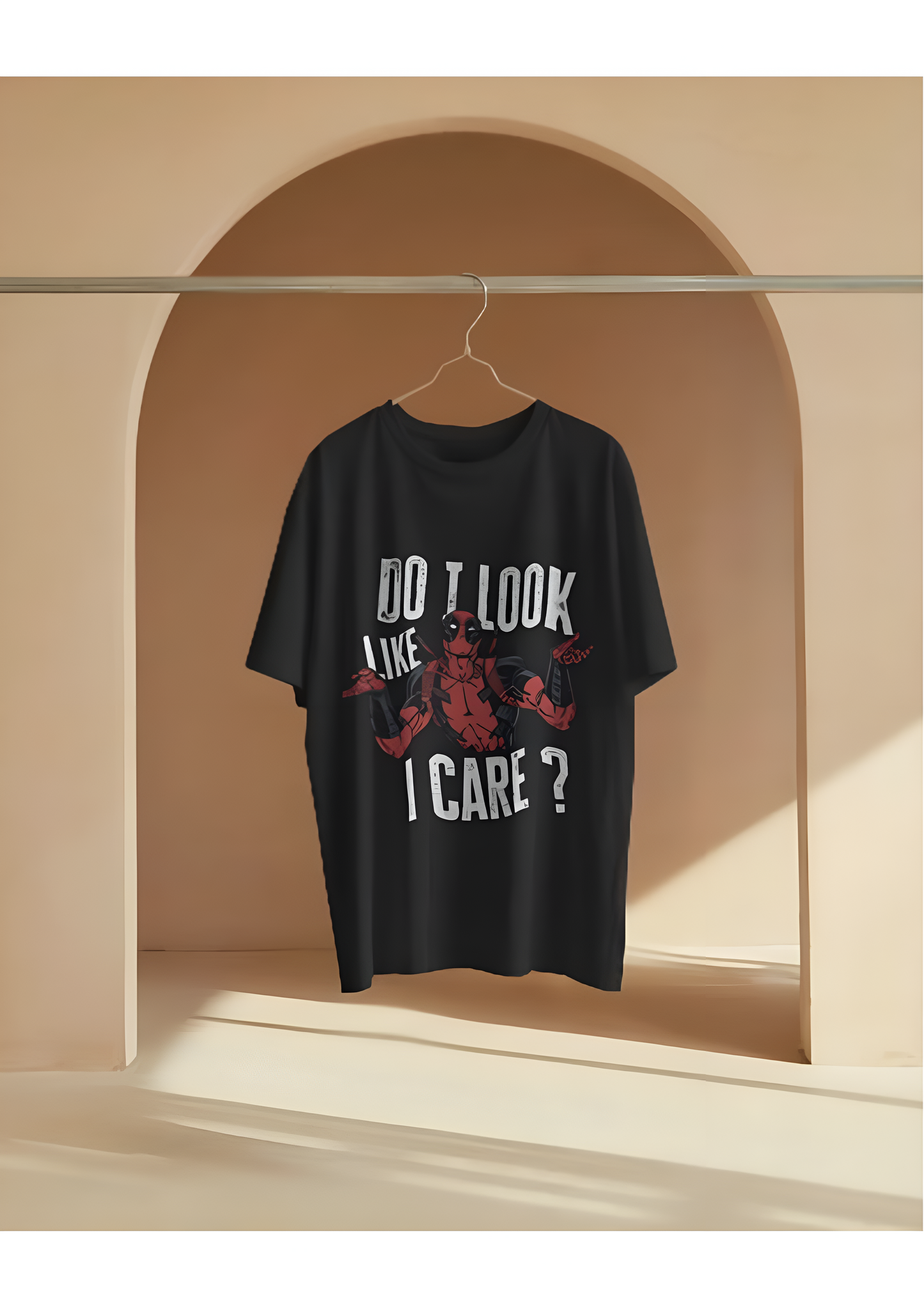 Deadpool unisex Oversized Tee – “Do I Look Like I Care?” (KN08)-KNOT&NEEDLE