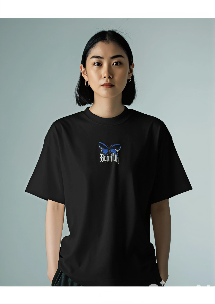 "Crush Like Than Normal" Oversized Butterfly Graphic Tee – Black (KN07)-KNOT&NEEDLE