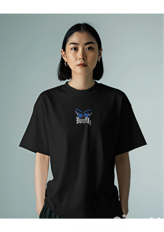 "Crush Like Than Normal" Oversized Butterfly Graphic Tee – Black (KN07)-KNOT&NEEDLE