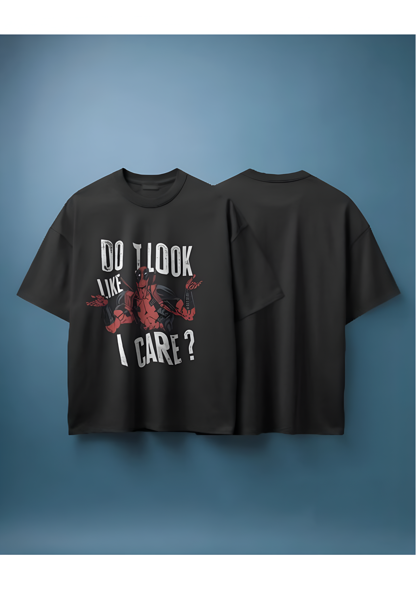 Deadpool unisex Oversized Tee – “Do I Look Like I Care?” (KN08)-KNOT&NEEDLE