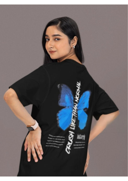 "Crush Like Than Normal" Oversized Butterfly Graphic Tee – Black (KN07)-KNOT&NEEDLE