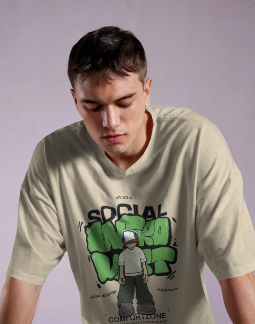 “Social Introvert” Oversized T-Shirt – Graphic Streetwear Tee for Men & Women (KN14)-KNOT&NEEDLE