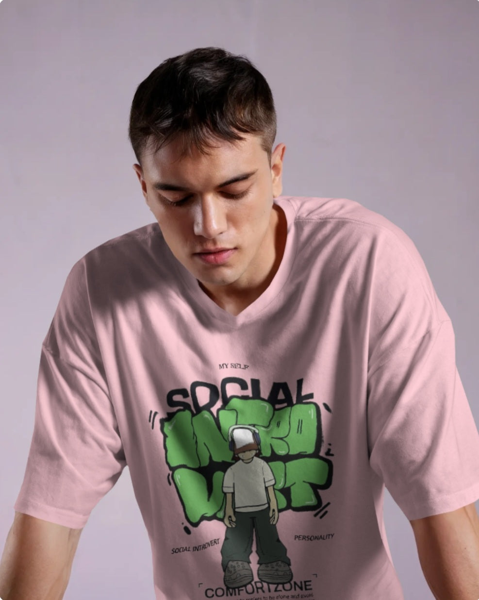 “Social Introvert” Oversized T-Shirt – Graphic Streetwear Tee for Men & Women (KN14)-KNOT&NEEDLE