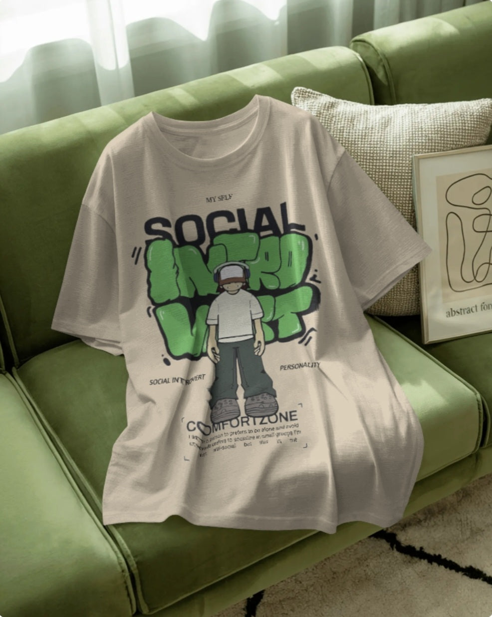 “Social Introvert” Oversized T-Shirt – Graphic Streetwear Tee for Men & Women (KN14)-KNOT&NEEDLE