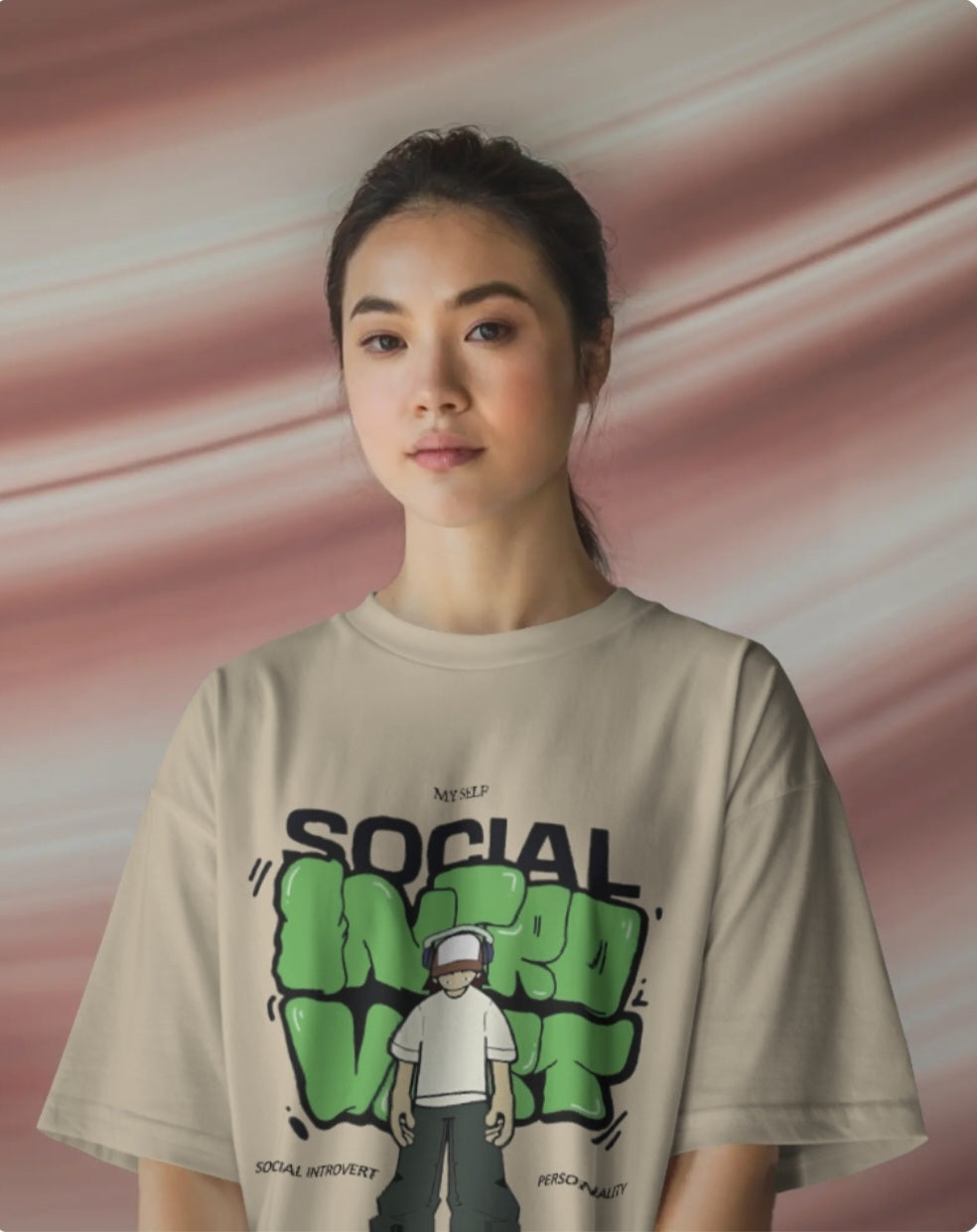 “Social Introvert” Oversized T-Shirt – Graphic Streetwear Tee for Men & Women (KN14)-KNOT&NEEDLE
