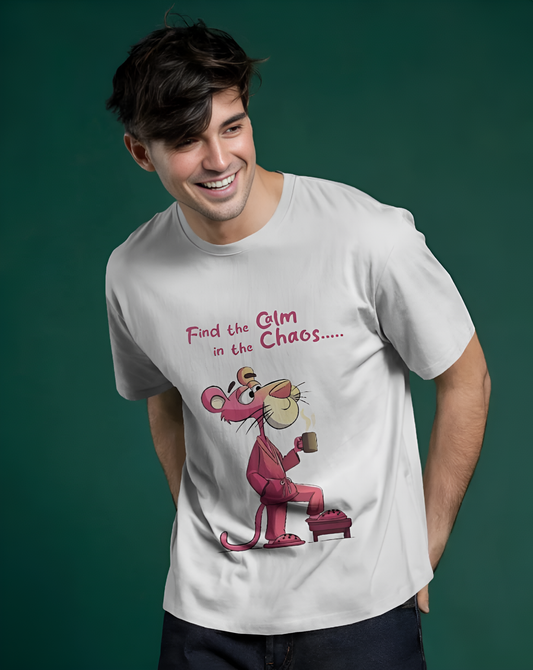 “Find the Calm in the Chaos” Regular  – Pink Panther Graphic T-shirt Regular (KN03)-KNOT&NEEDLE