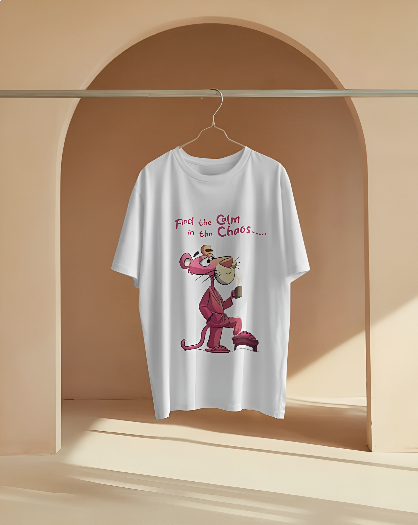 “Find the Calm in the Chaos” Regular  – Pink Panther Graphic T-shirt Regular (KN03)-KNOT&NEEDLE