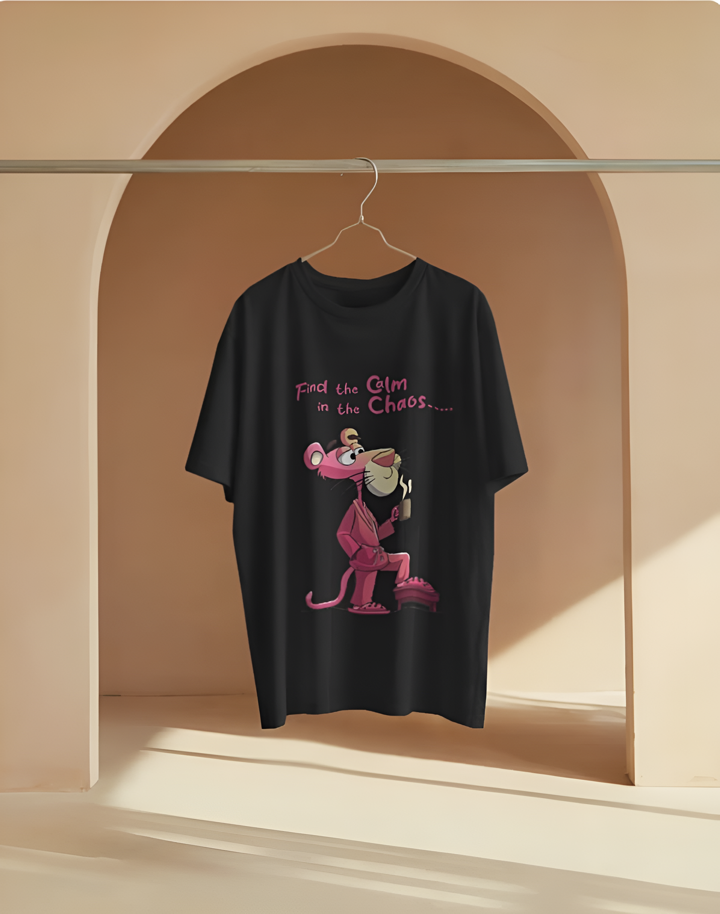 “Find the Calm in the Chaos” Regular  – Pink Panther Graphic T-shirt Regular (KN03)-KNOT&NEEDLE