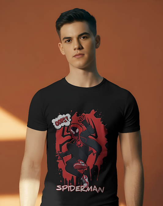 “Oops! Spider-Verse Edition” – Miles Morales Graphic Tee Regular T-shirt (KN02)-KNOT&NEEDLE