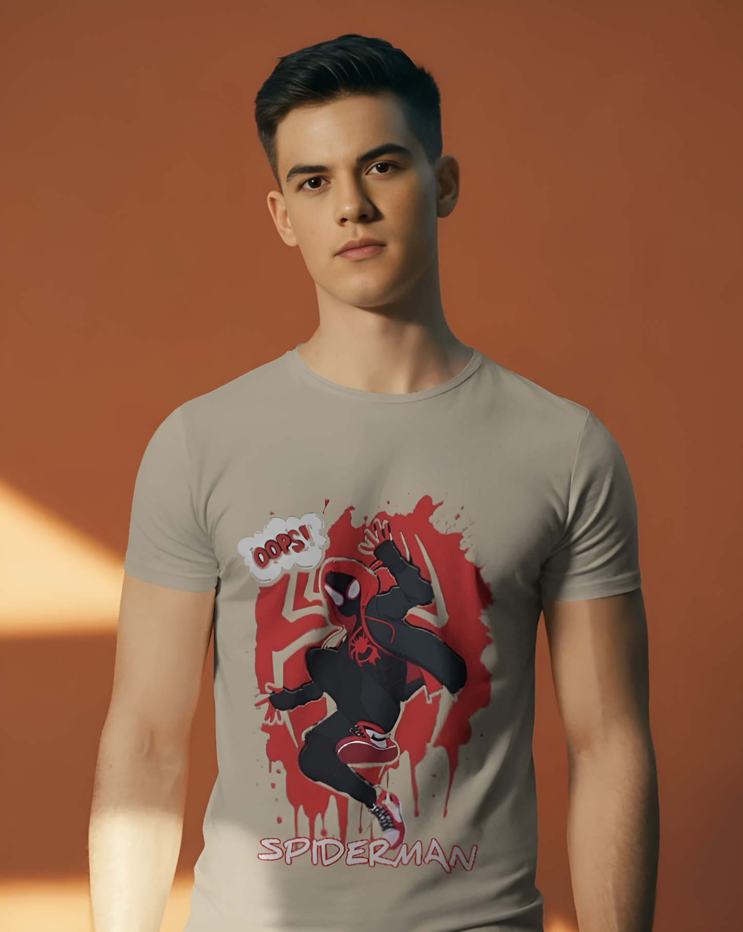 “Oops! Spider-Verse Edition” – Miles Morales Graphic Tee Regular T-shirt (KN02)-KNOT&NEEDLE