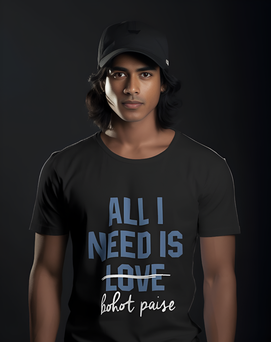 “All I Need Is Bohot Paise” Funny Graphic Regular T -Shirt – Trendy Quote Tee for Men & Women (KN17)- KNOT&NEEDLE