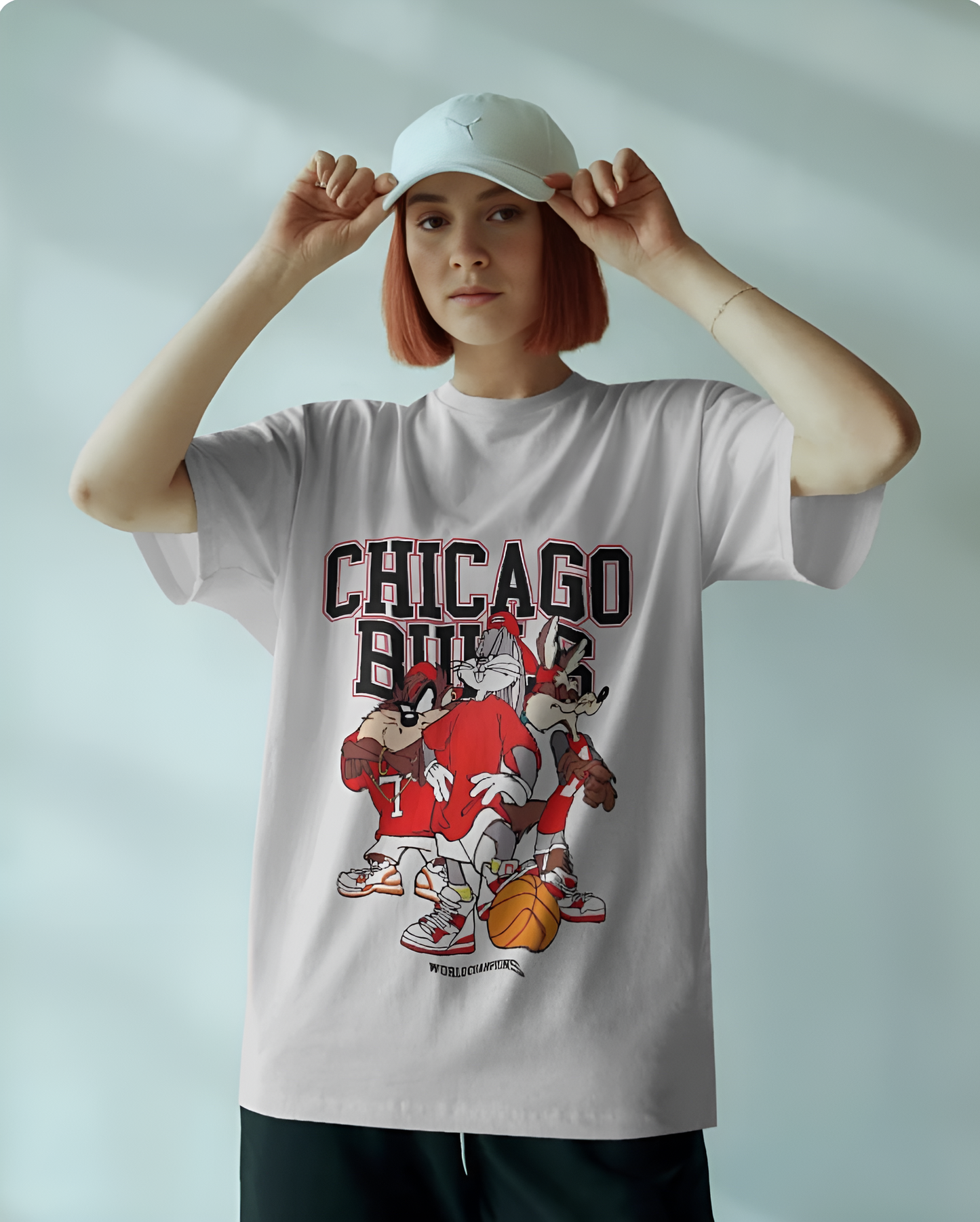 Chicago Bulls Looney Tunes Oversized T-Shirt – Vintage Basketball Graphic Tee (KN15)-KNOT&NEEDLE