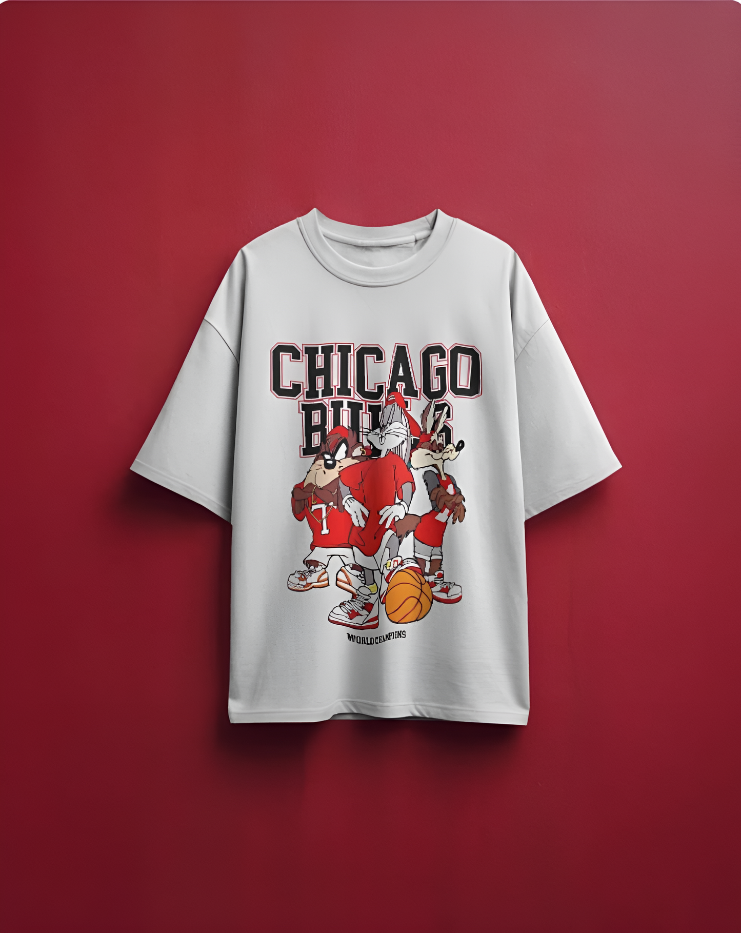 Chicago Bulls Looney Tunes Oversized T-Shirt – Vintage Basketball Graphic Tee (KN15)-KNOT&NEEDLE