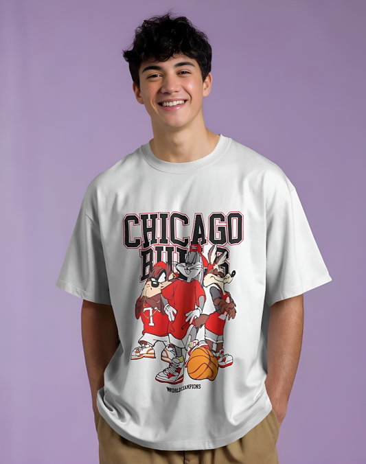 Chicago Bulls Looney Tunes Oversized T-Shirt – Vintage Basketball Graphic Tee (KN15)-KNOT&NEEDLE