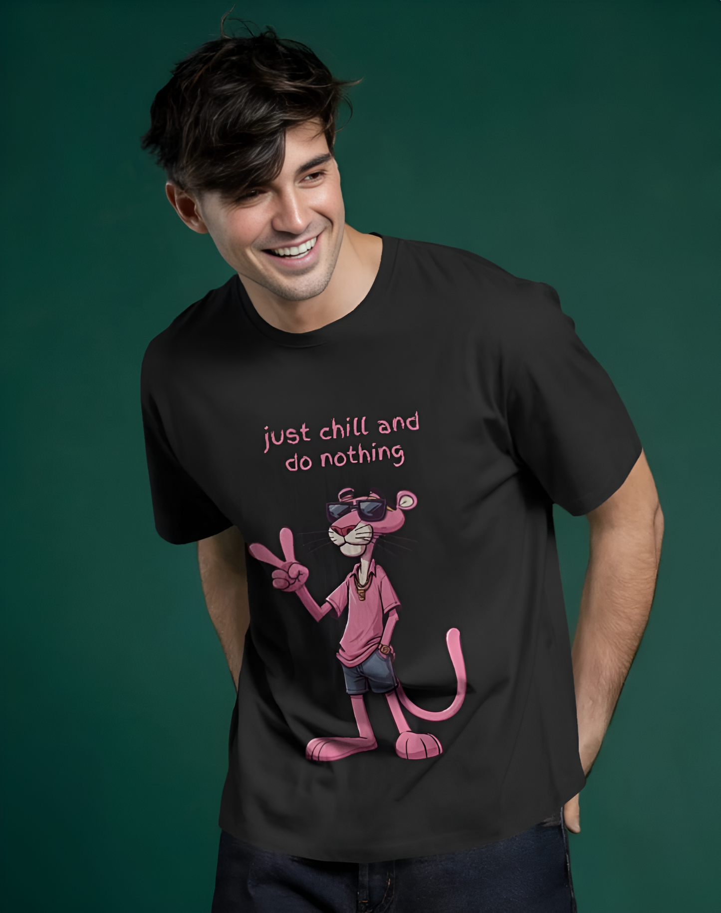 “Just Chill and Do Nothing” – Pink Panther Cool Vibes Tee Regular t-shirts (KN01)-KNOT&NEEDLE