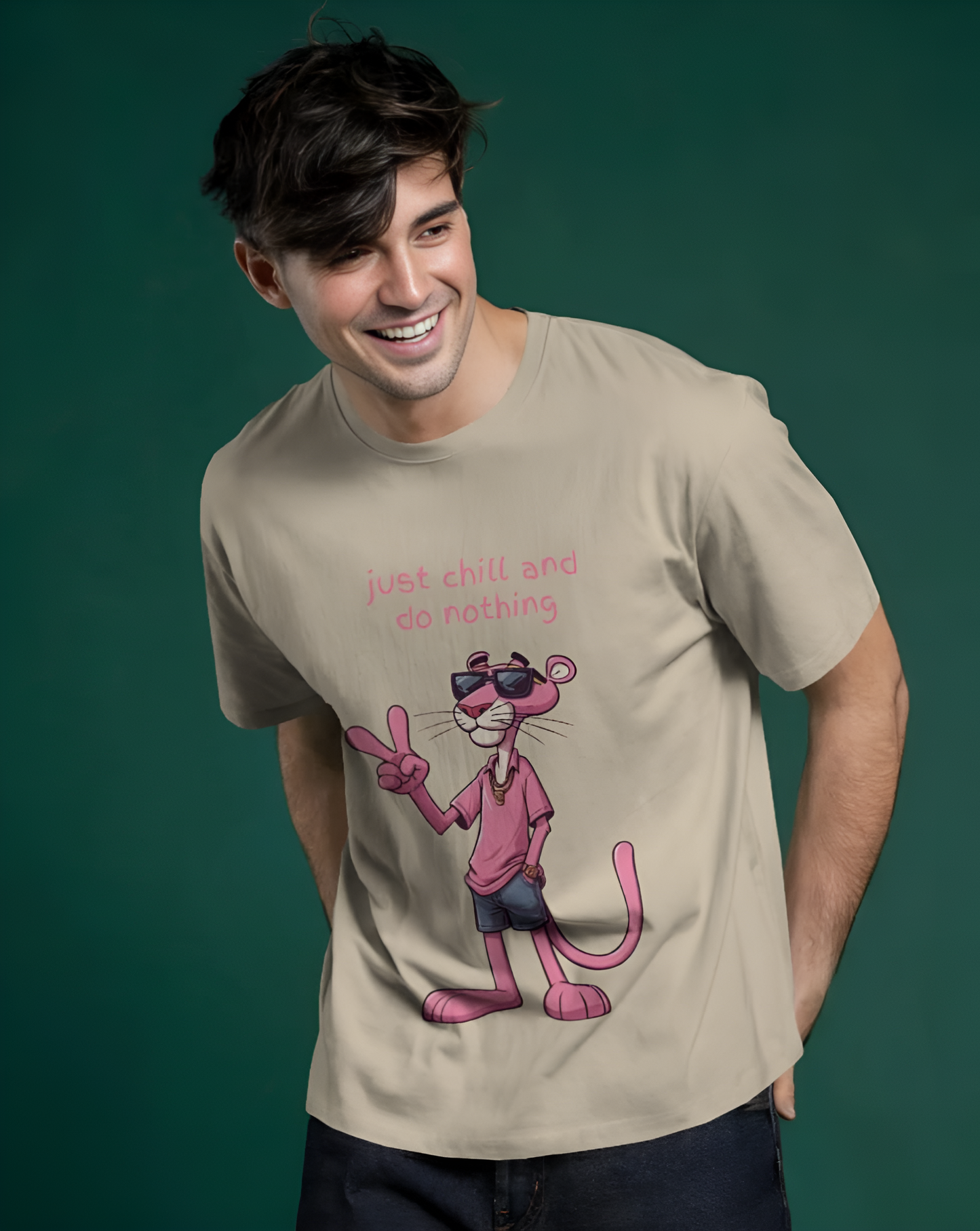 “Just Chill and Do Nothing” – Pink Panther Cool Vibes Tee Regular t-shirts (KN01)-KNOT&NEEDLE