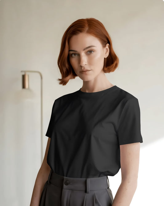 Classic (Regular) White Fitted T-Shirt for Women/Girls (KN12)-KNOT&NEEDLE