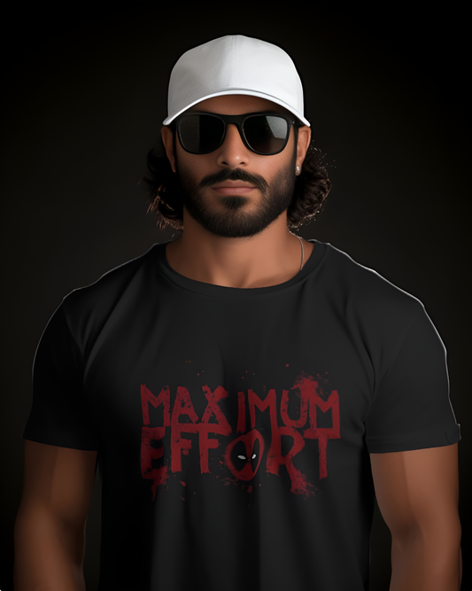 “Maximum Effort” Regular Graphic T-Shirt – Bold Motivational/Comic-Inspired Tee for Men & Women (KN20)- KNOT&NEEDLE