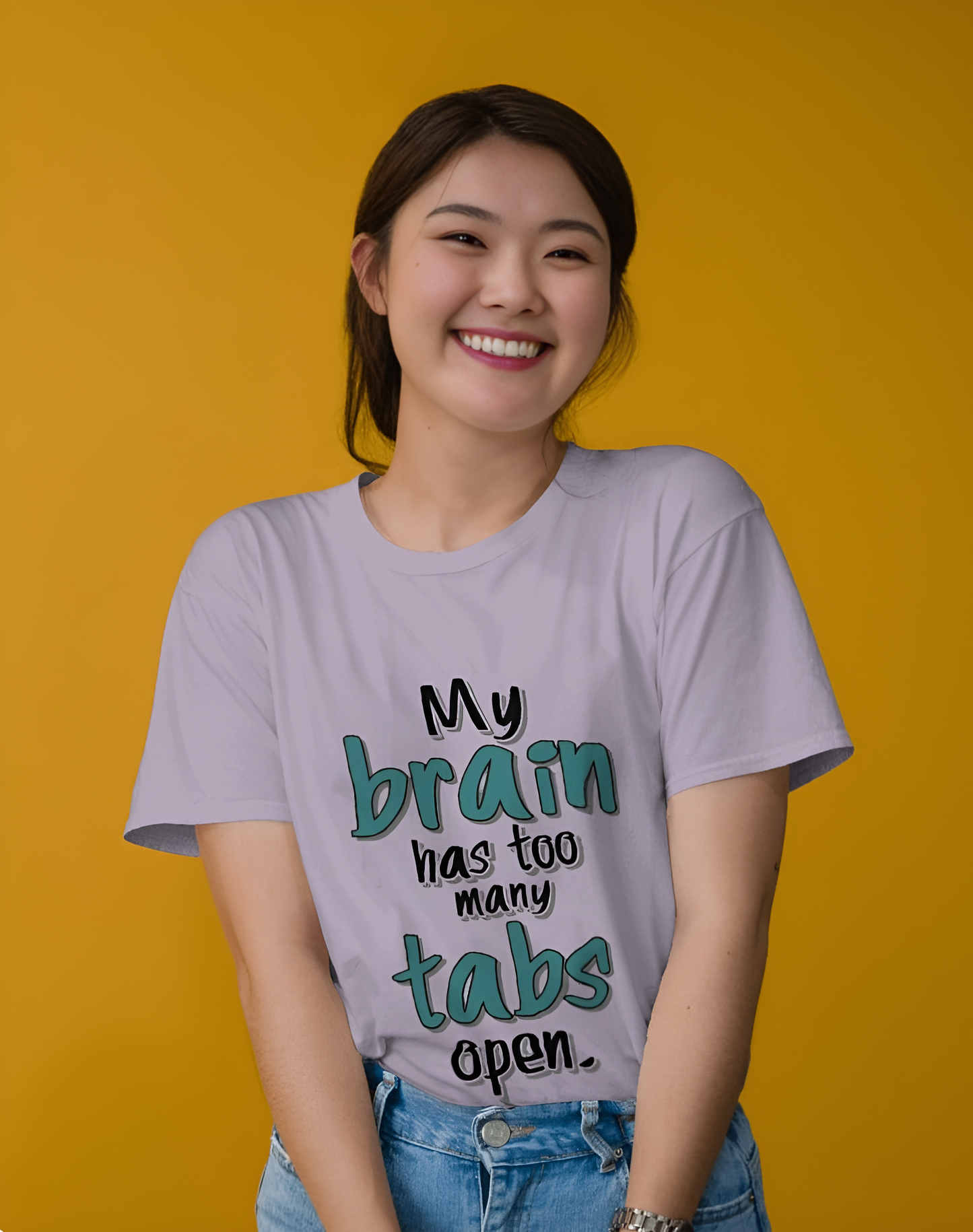 “My Brain Has Too Many Tabs Open” Regular Graphic T-Shirt – Funny Relatable Quote Tee for Men & Women (KN19)- KNOT&NEEDLE