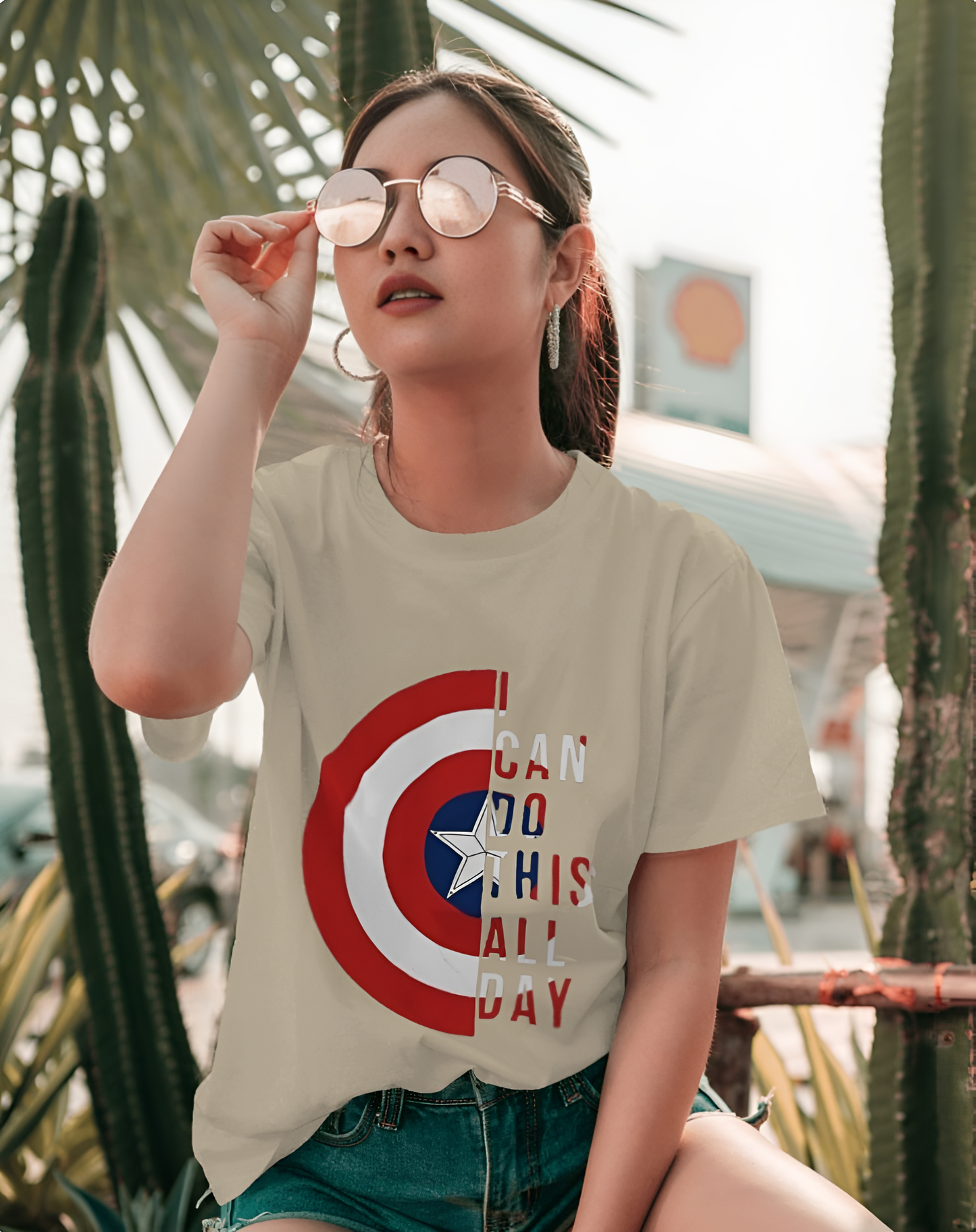 "Do This All Day” Captain Shield Regular T-Shirt – Superhero Graphic Tee for Men & Women (KN18)- KNOT&NEEDLE