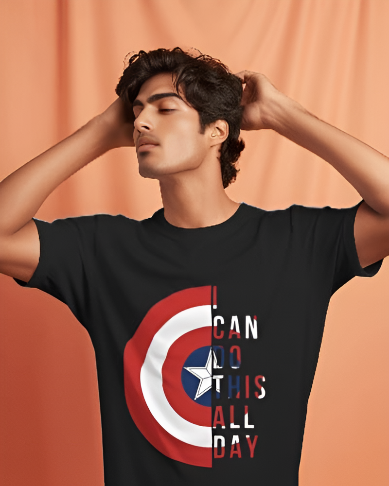 "Do This All Day” Captain Shield Regular T-Shirt – Superhero Graphic Tee for Men & Women (KN18)- KNOT&NEEDLE