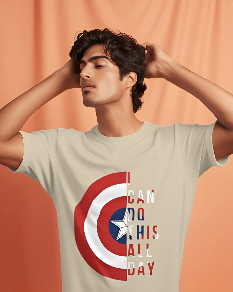 "Do This All Day” Captain Shield Regular T-Shirt – Superhero Graphic Tee for Men & Women (KN18)- KNOT&NEEDLE